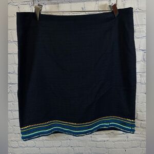 Talbots Navy Sequin Beaded Boho Hem Lined Coastal Workwear A-Line Mini Skirt 12